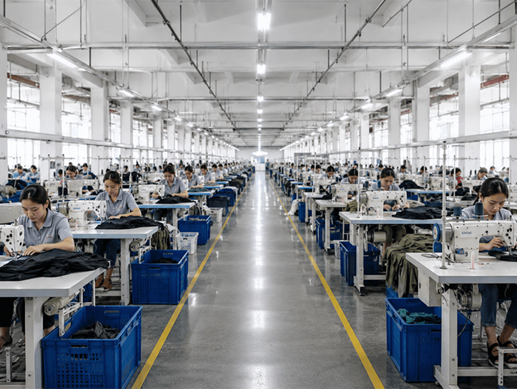 Bulk crop top production in an activewear factory