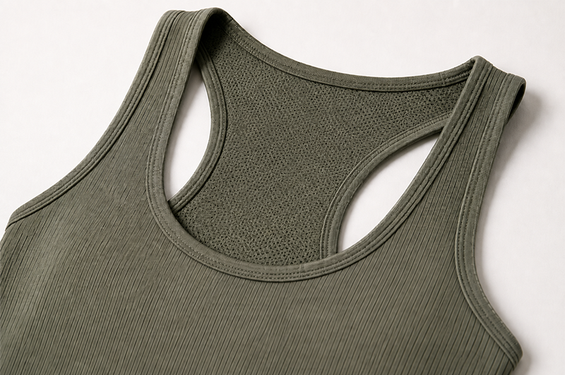Custom tank top neckline and private label detail
