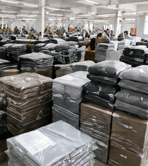 Flare pants factory packing area